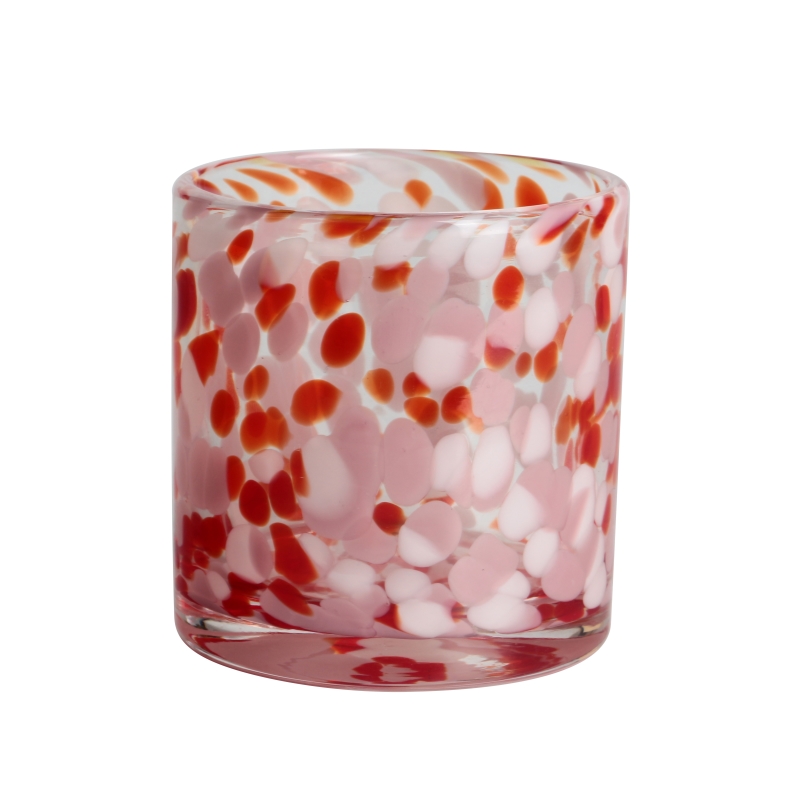 Tarro de vela de cristal de confeti fritado rojo hecho a mano de 200 ml y 6 oz