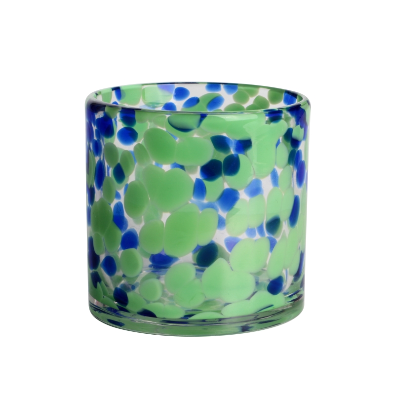 Handcraft 500ml 13oz green and blue fritted Confetti glass candle jar