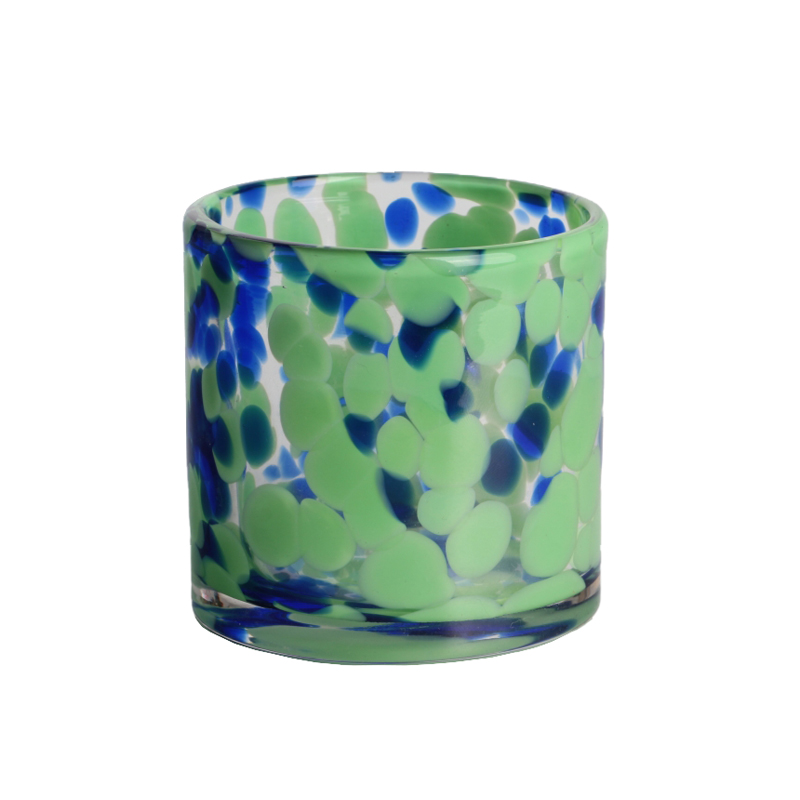 Handcraft 250ml 6oz green and blue fritted Confetti glass candle jar