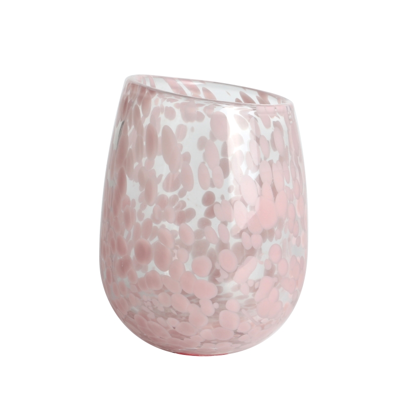 手作り 1000 ミリリットル 30 オンス ピンク フリット紙吹雪傾斜リム ガラス キャンドル ジャー