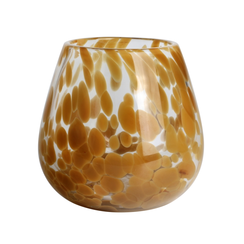 Handmade 850ml 20oz amber fritted Confetti rounded glass candle jar