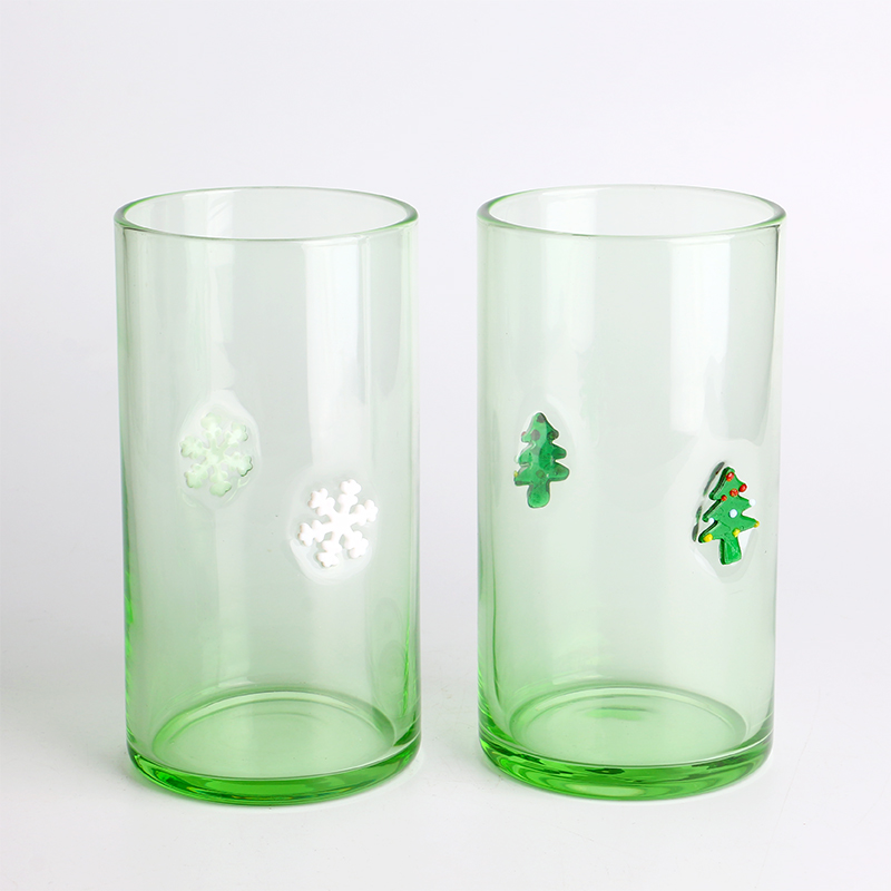 手作りクリスマスツリースノーフレークインレイ装飾気密色グリーンガラス保存瓶竹蓋付き高ホウケイ酸素材キッチンパントリー用