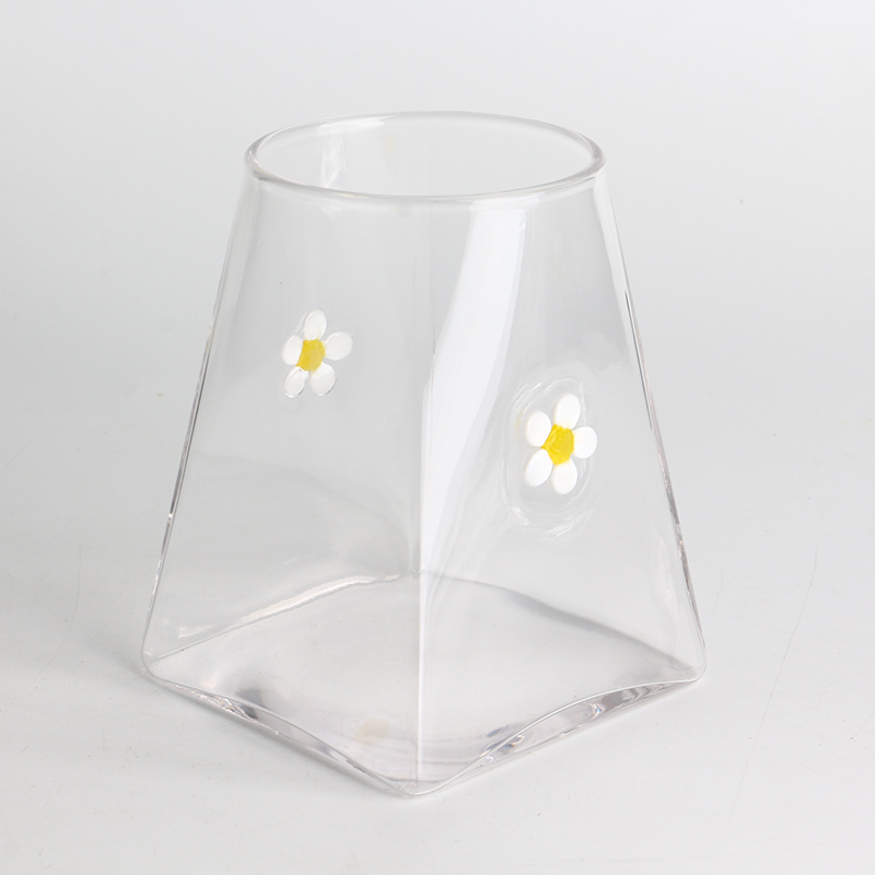 手作りデイジー象嵌装飾大型 500 ミリリットル 16 オンス正方形ガラス保存瓶気密容器竹蓋ホウケイ酸ガラスキッチンパントリー用