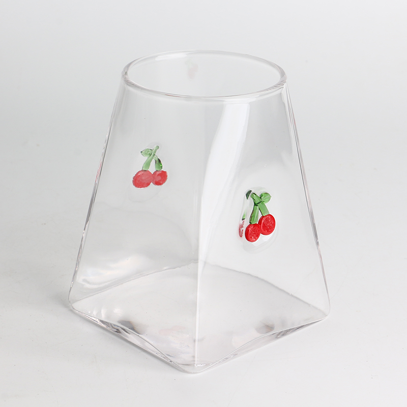 Handcraft 500 ml 16 oz Décor d'incrustation de cerises Pot en verre à haute teneur en borosilicate avec couvercle en bambou hermétique Récipient de cuisine alimentaire pour café et épices