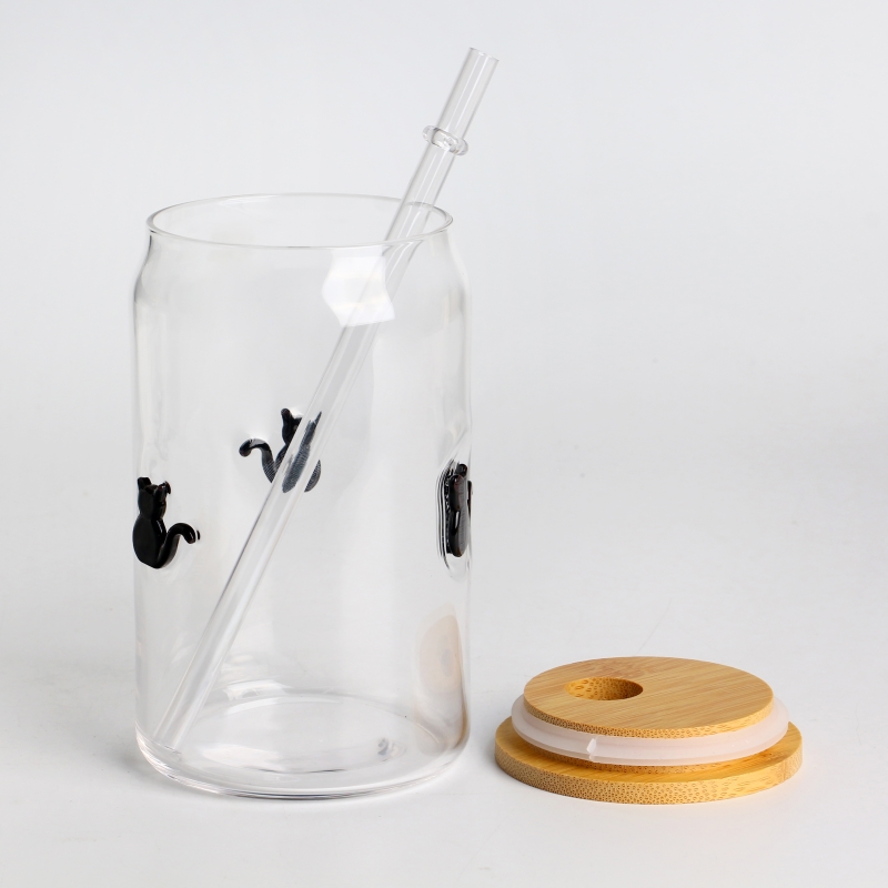 Taza respetuosa del medio ambiente de cristal reutilizable del smoothie del vaso 16oz con la tapa de bambú y la paja BPA-libre