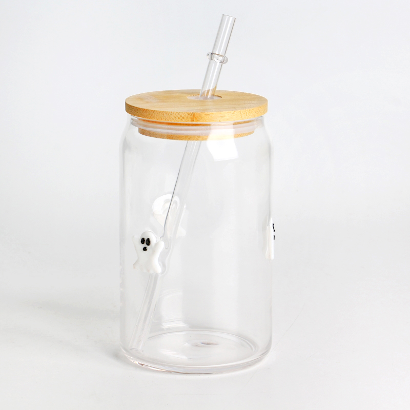 Vaso de cristal con tapa de bambú, taza de café reutilizable sin BPA de 16oz para café helado y batidos