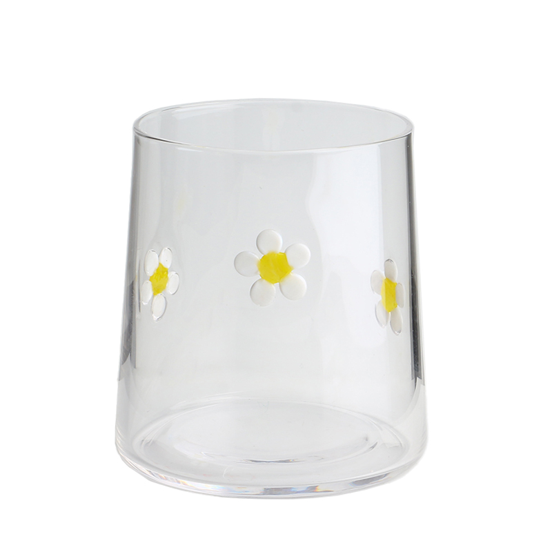 10 Unzen klares 3D-Gänseblümchen-Inlay-Dekorationsglas-Vorratsglas mit luftdichtem Bambusdeckel aus hochwertigem Borosilikatglas für die Speisekammer