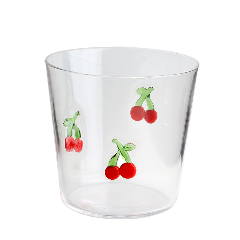 Чашка для питья из боросиликатного стекла ручной работы с 3D-инкрустацией вишни, 300 мл, 10 унций