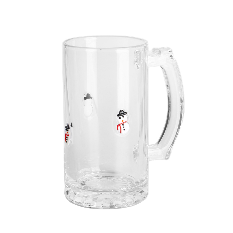 Durable Clear For Holiday Gifting 1 pinta Snowman Design Glass Beer Tarkard con mango