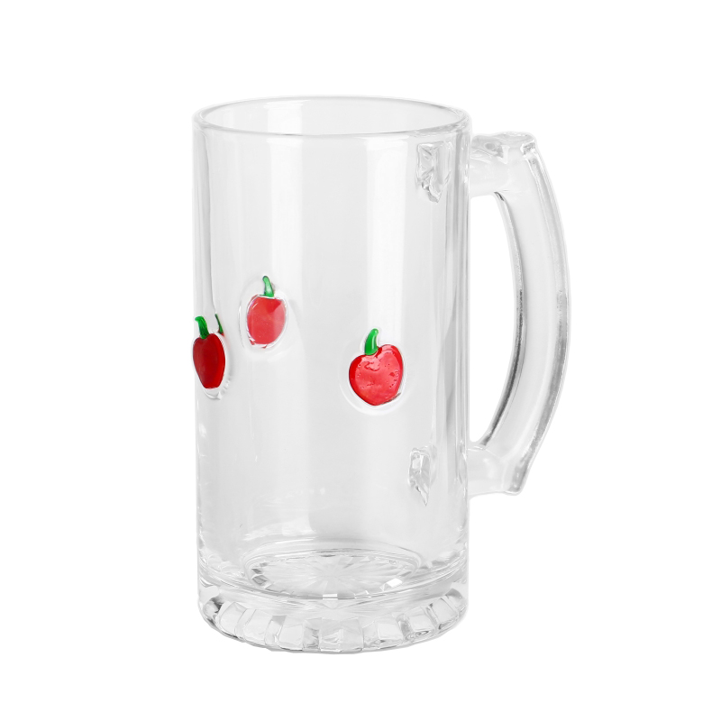 手作りのエンボス加工されたお祝い500ml 3Dアップルインレイガラスビールスタインとカスタマイズされたロゴ