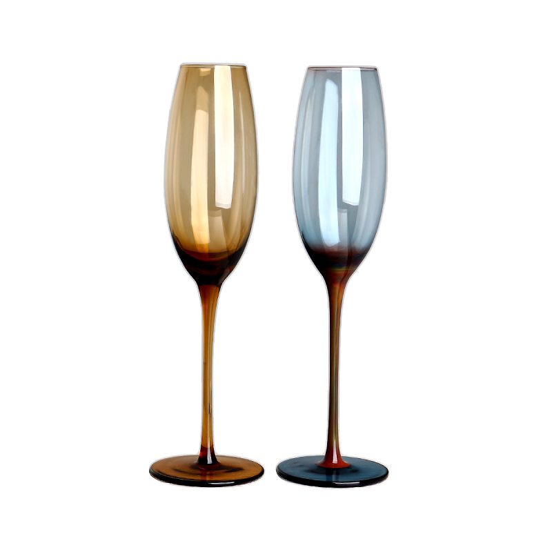 色付きの青い茶色のシャンパンガラスフルートセット2