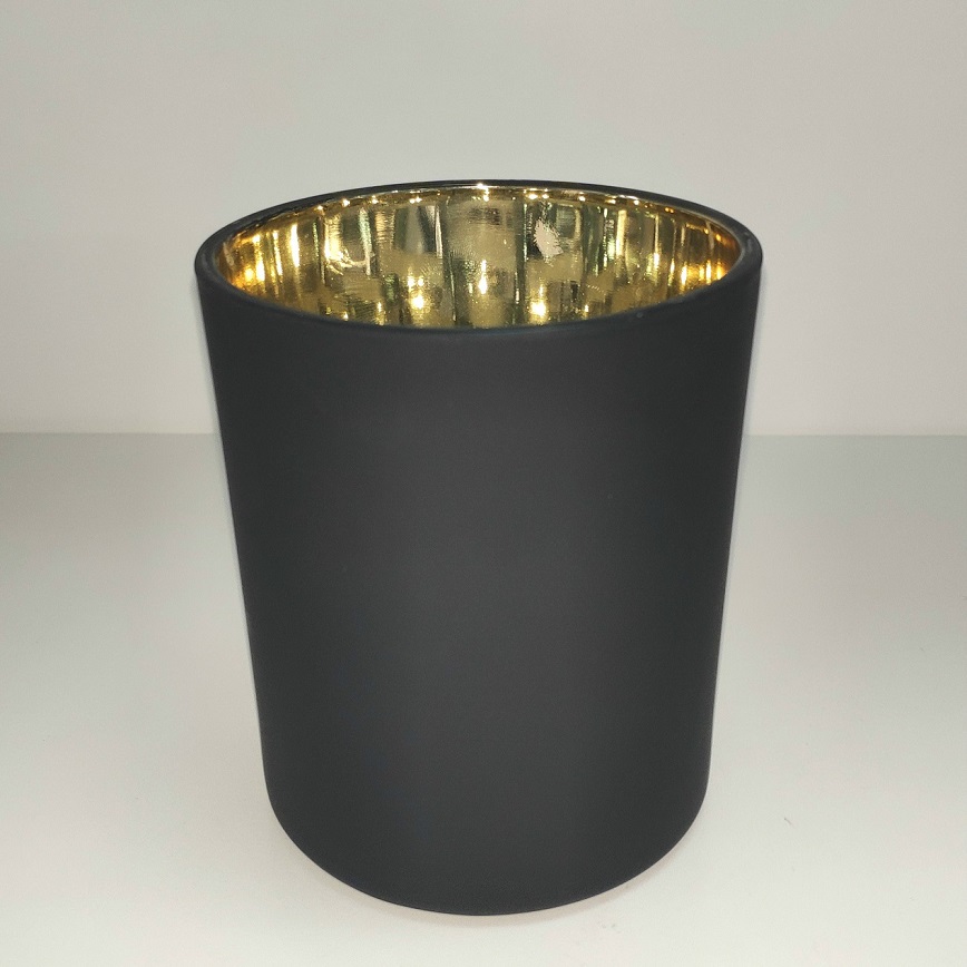 matte black glass candle holder with gold inside
