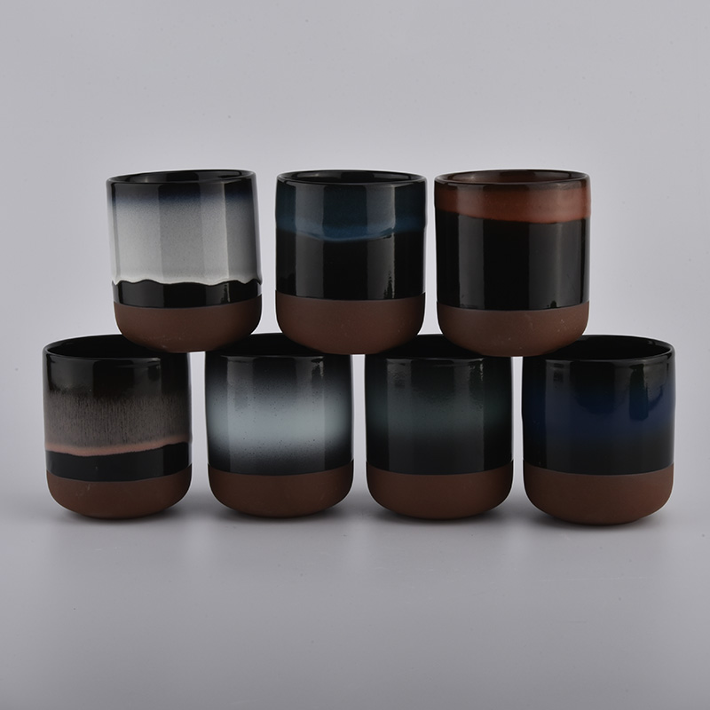 Multi-colored ceramic candle holders for scented candles