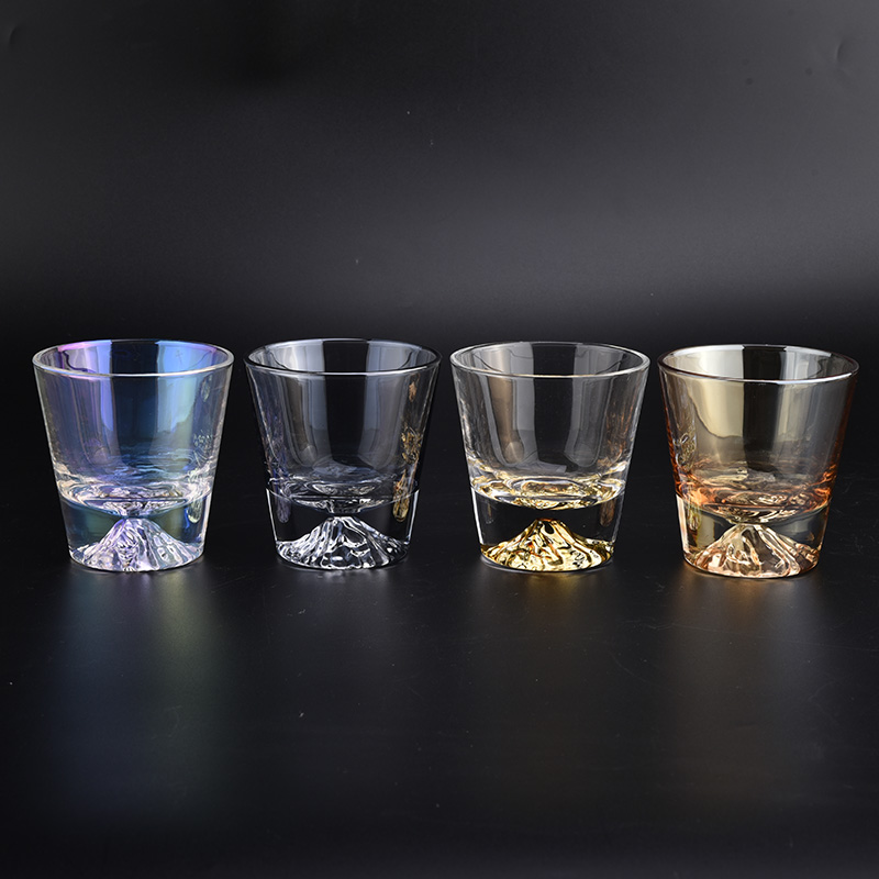 gold ion plating glass candle jars with mountain design