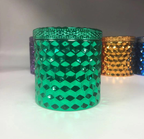 Custom color diamond glass candle jar with lids