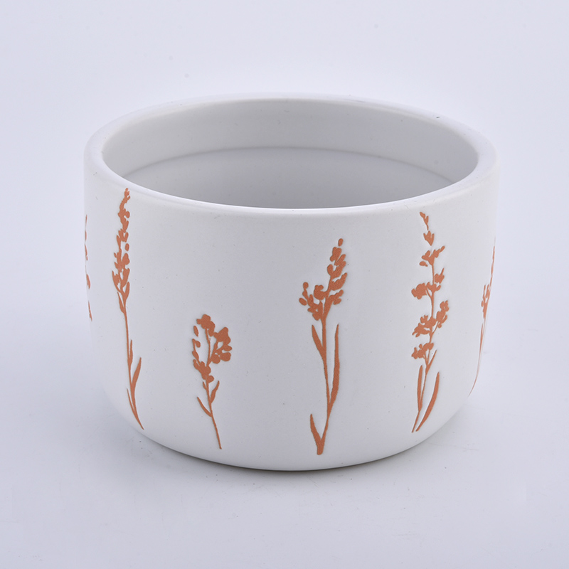 14oz cylinder flower on the glazed ceramic candle jar for wholesale