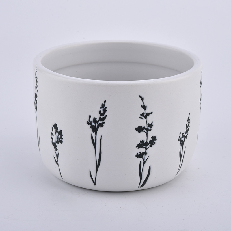 480ml glazed white with black flower on the ceramic candle vessle from Sunny Glassware