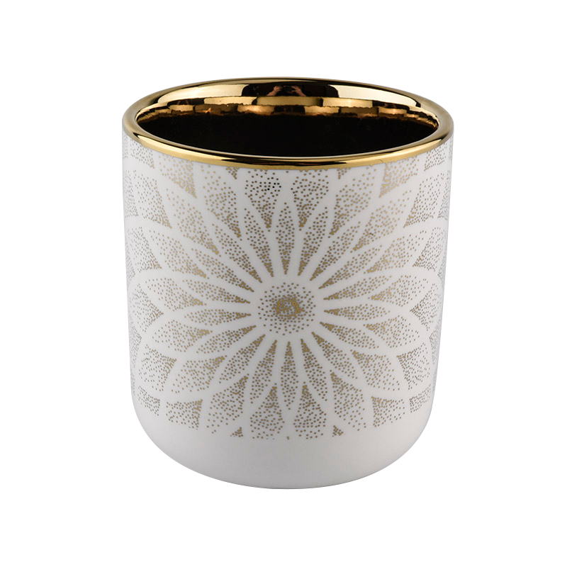 white ceramic candle jar 12 oz with electroplated gold