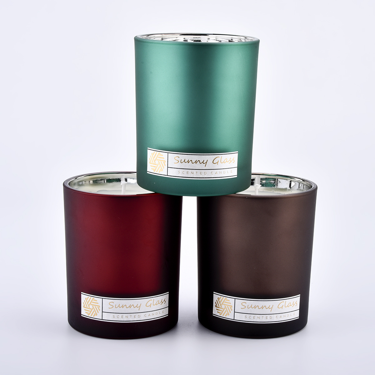 300ml glass candle jars with frosted painting exterior and electroplating interior