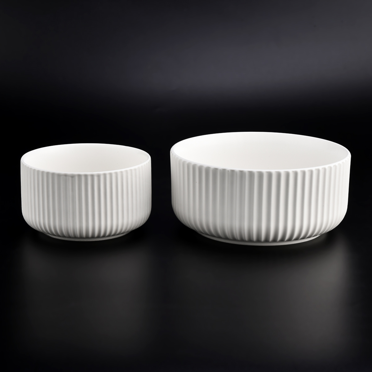 Striped Pattern Matte Whilte Ceramic Candle Vessels