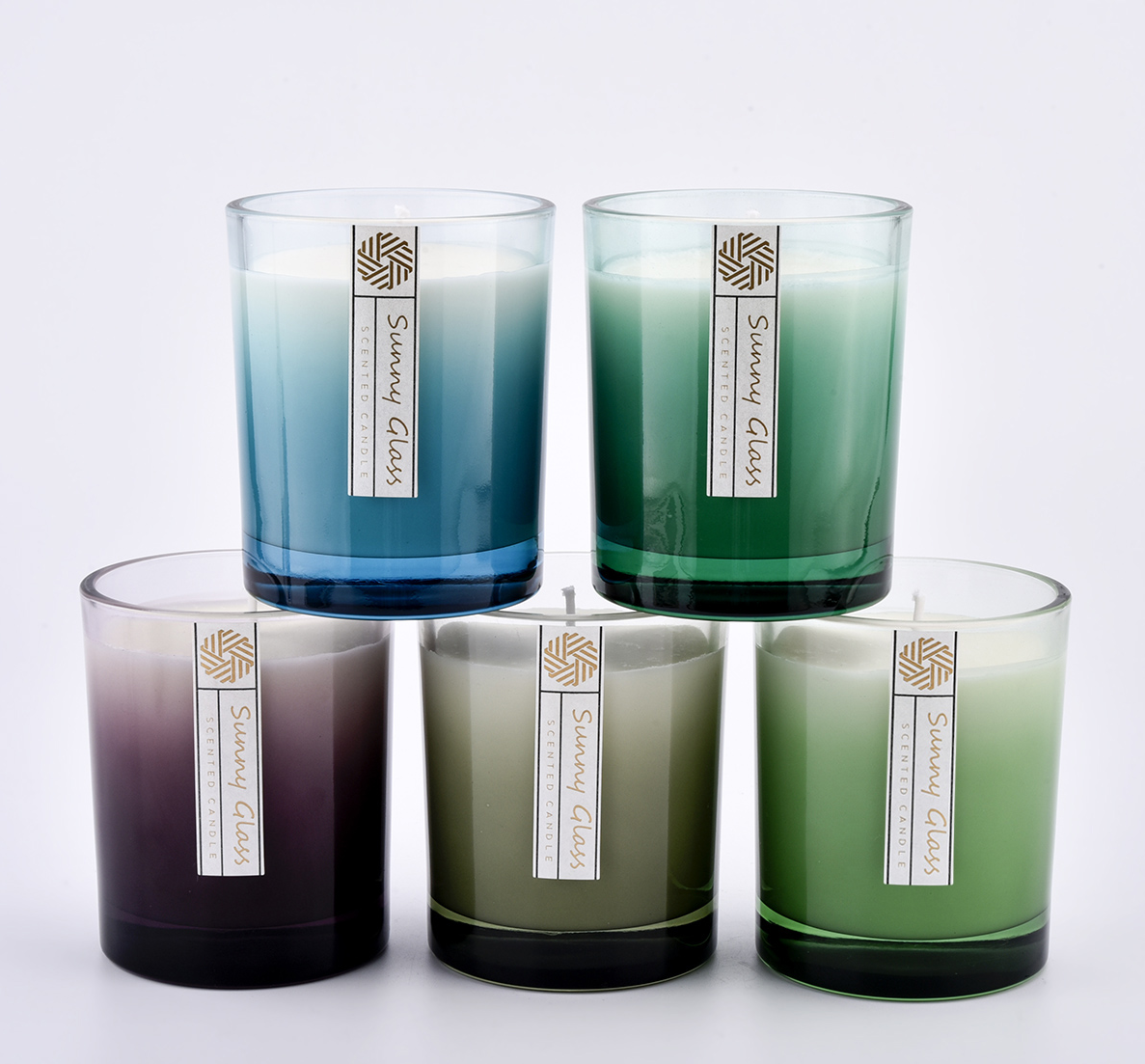 Customized color 300ml gradient outside  glass candle holder for wholesale