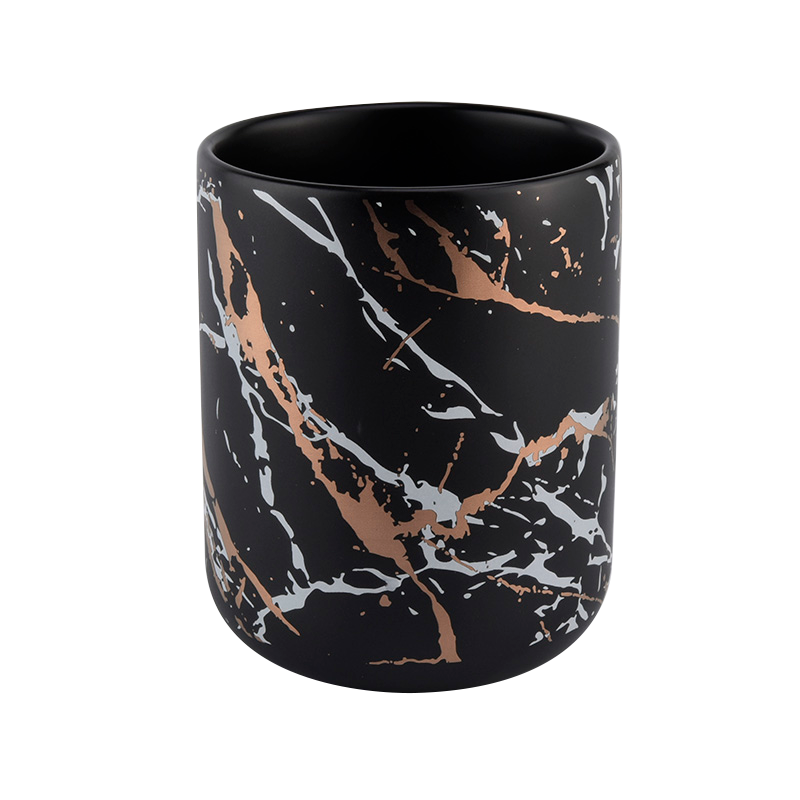 round bottom black marble effect ceramic candle jars