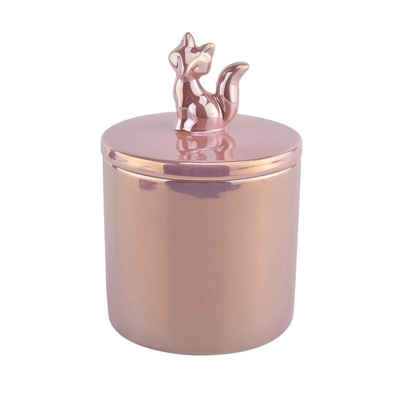 pink ceramic candle jar with lid in glossy