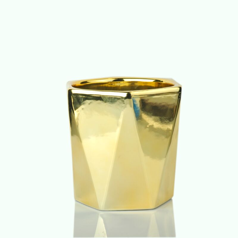 Gold color hexagonal ceramic jar candle