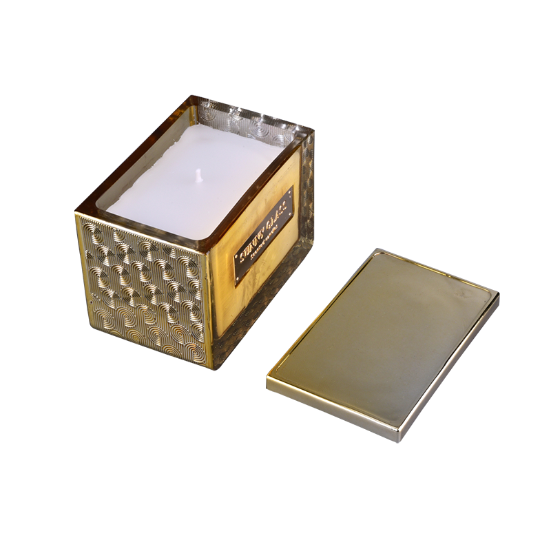 13oz 370ml rectangle modern glass candle containers with lids for holiday gifts