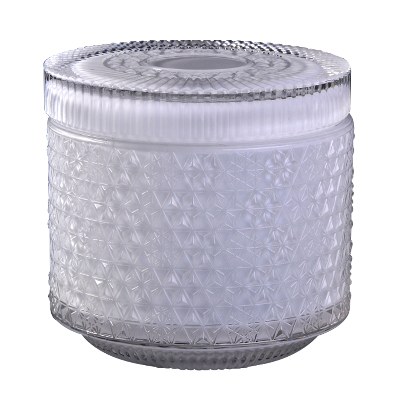 25oz 720ml luxury glass candle jars and lids wholesale snowflake pattern design