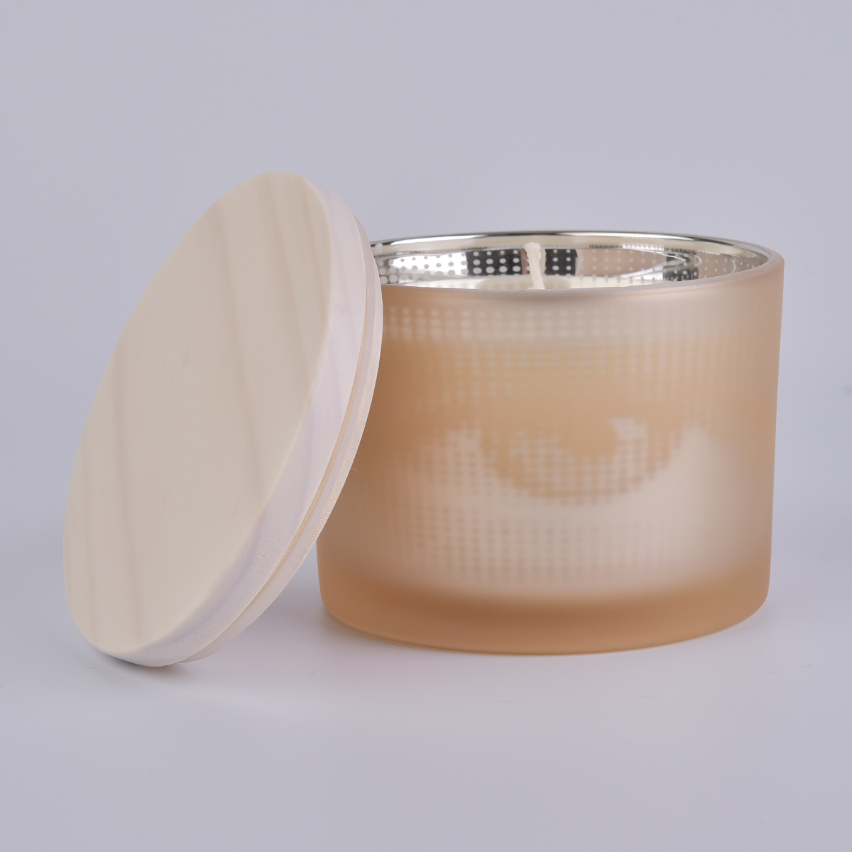 Ahşap kapaklı açık sarı cam mumluk 500ml