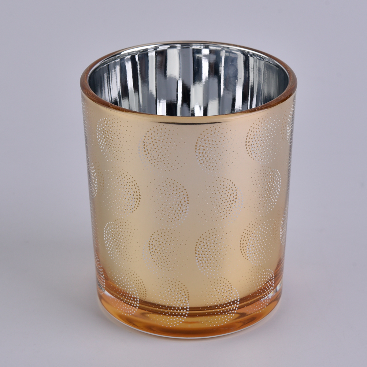 gold glass candle vessel with electroplating sliver inside