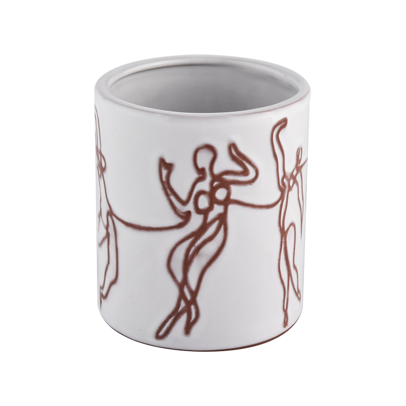 Custom White Concrete Candle Jar with Drawing Wholesale
