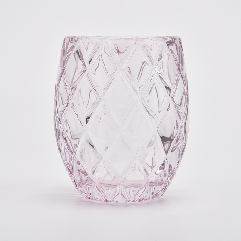 200ml pink diamond effect cylinder  glass candle jar for wedding