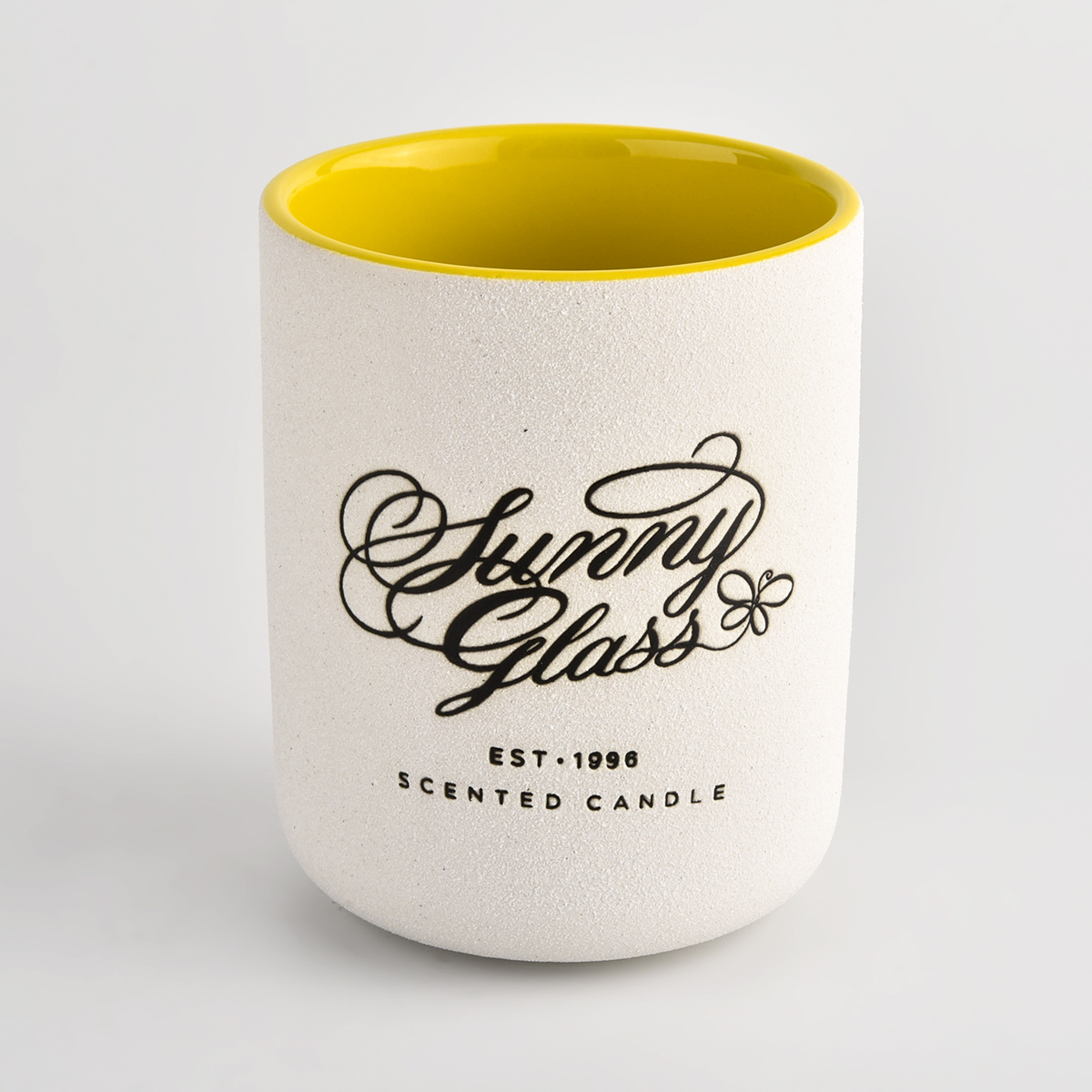 matte white ceramic candle holder yellow inside