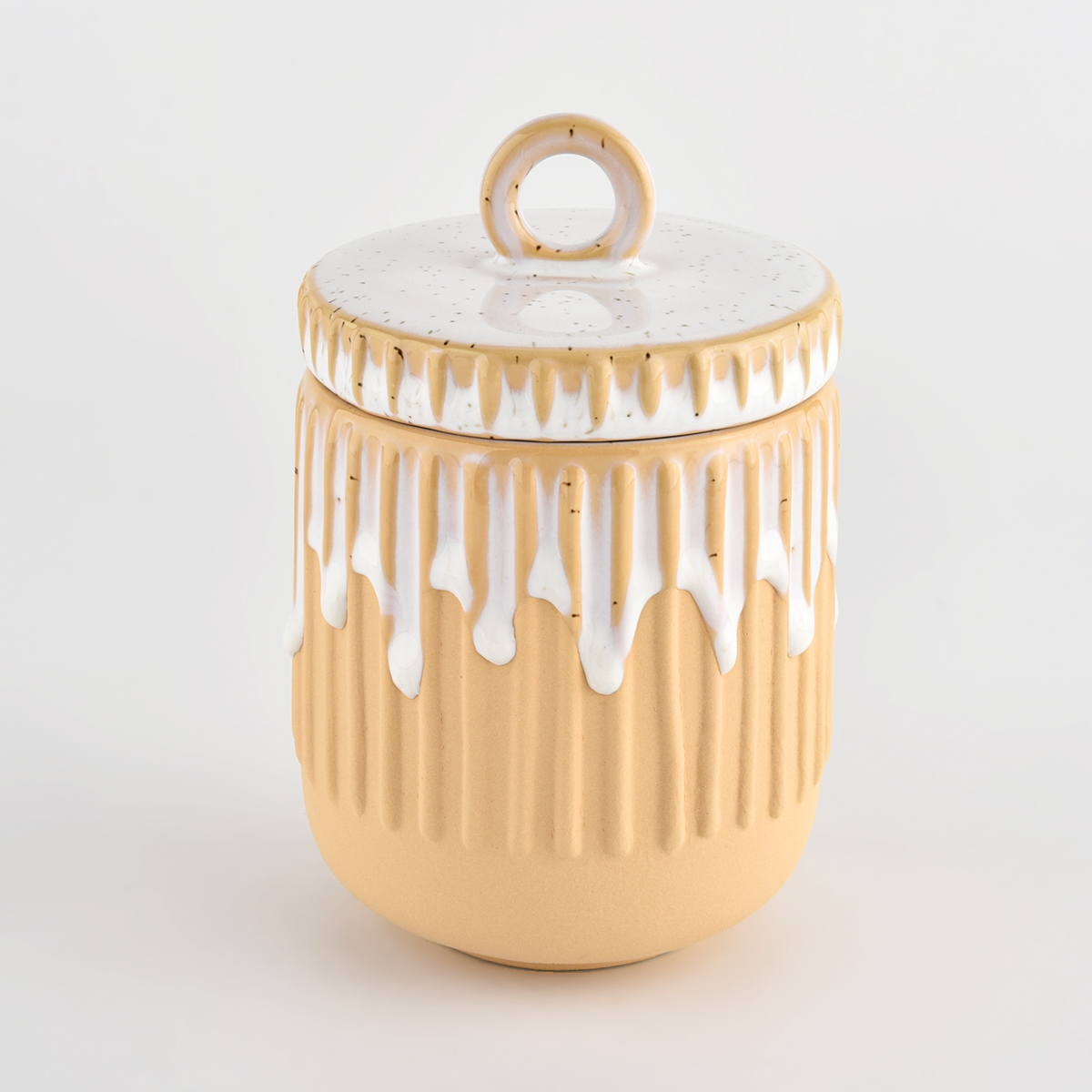 Wholesale colorful ceramic candle with ceramic lid with strip pattern