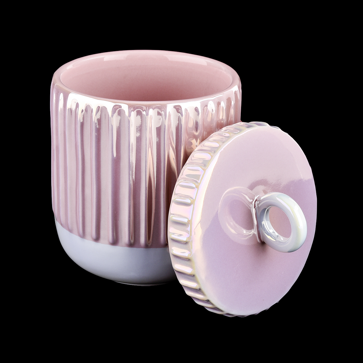 cute pink glossy electroplating ceramic candle jars with lids