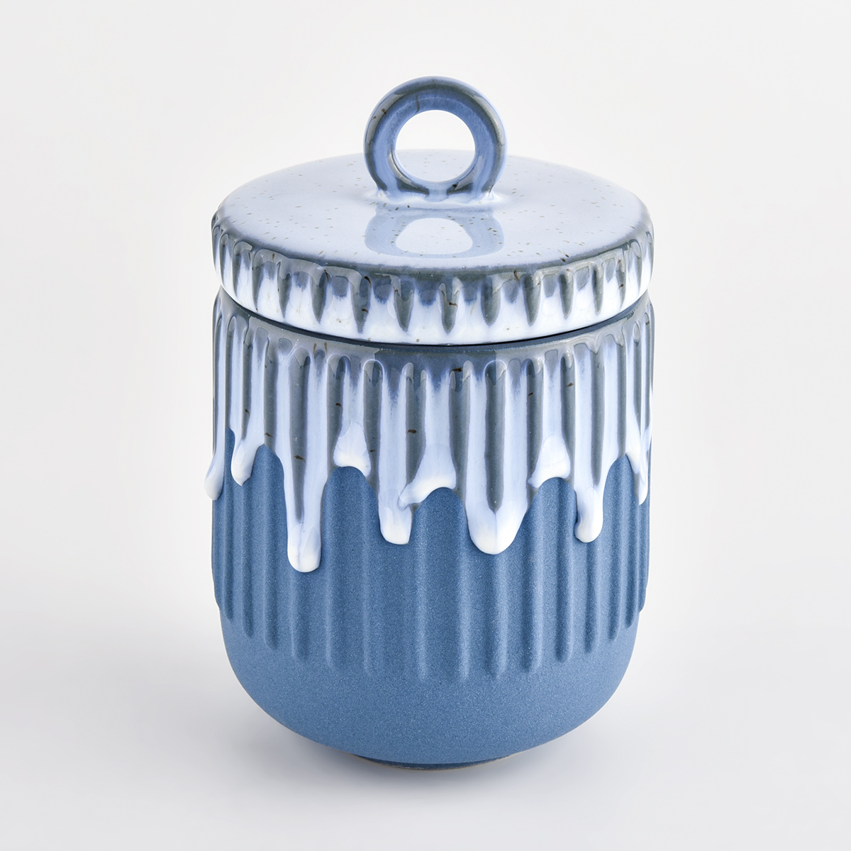 синій унікальний керамічний підсвічник з кришкою