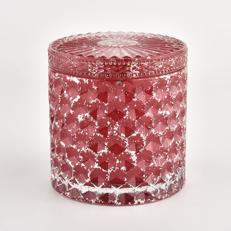 10oz 12oz red color with shinning effect cylinder glass candle jar with lids