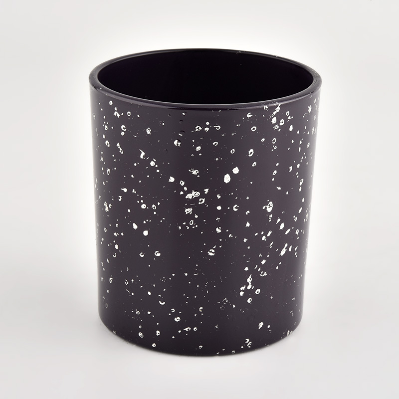 black glass candle vessel with white dots 8oz
