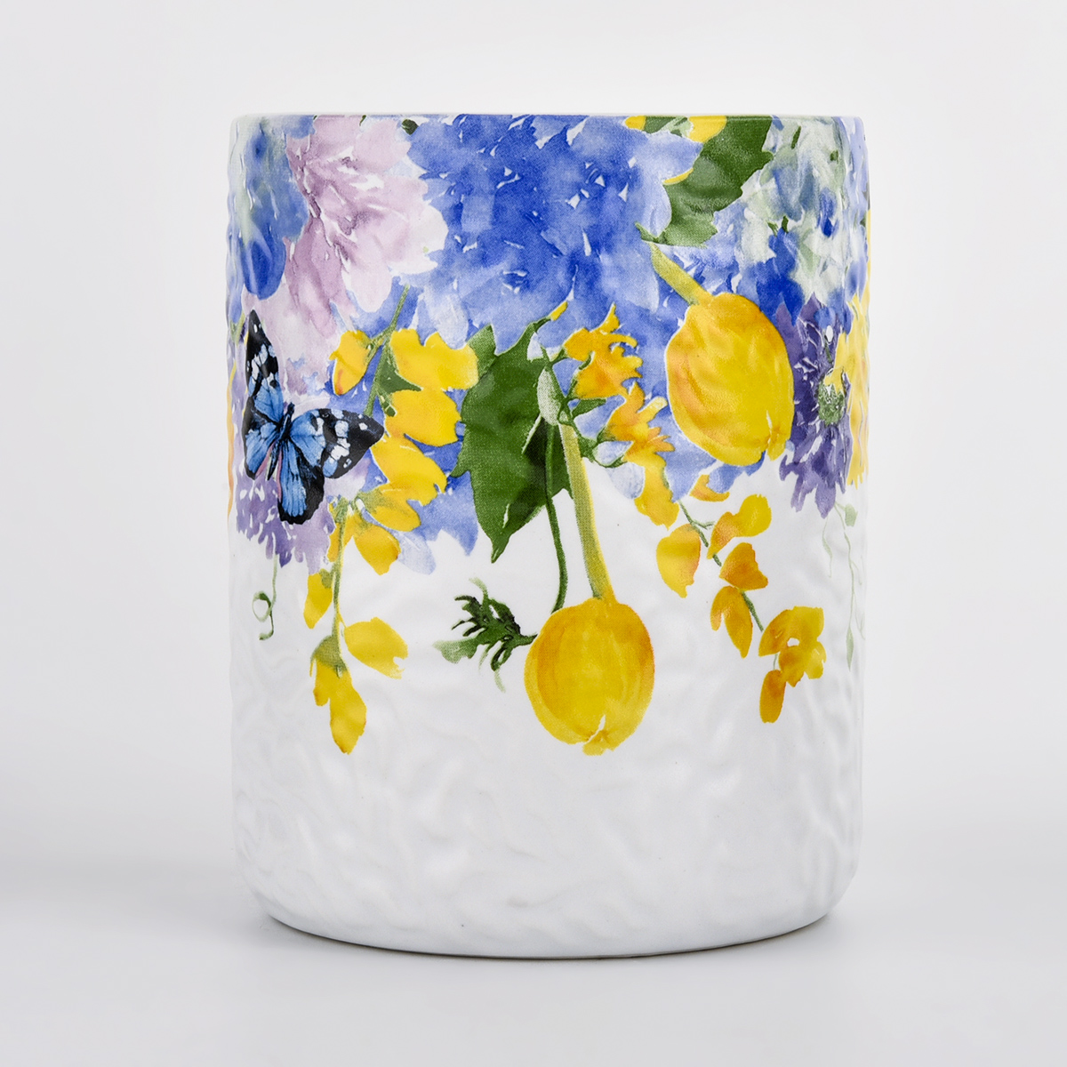 Spring Summer Flower Printed 12oz Ceramic Jar for Candle Making