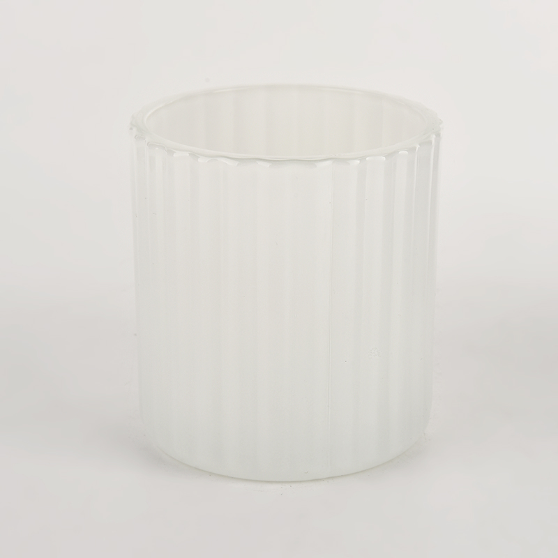 white glass candle holder with vertical pattern 6 oz