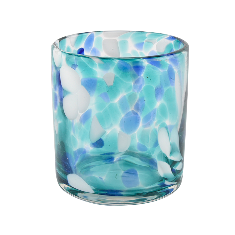 shiny blue stain decorative blown glass candle jar