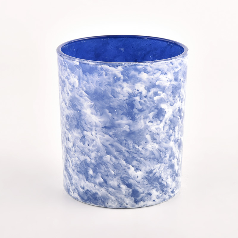Newly design blue and white 300ml glass candle holder for wholesale