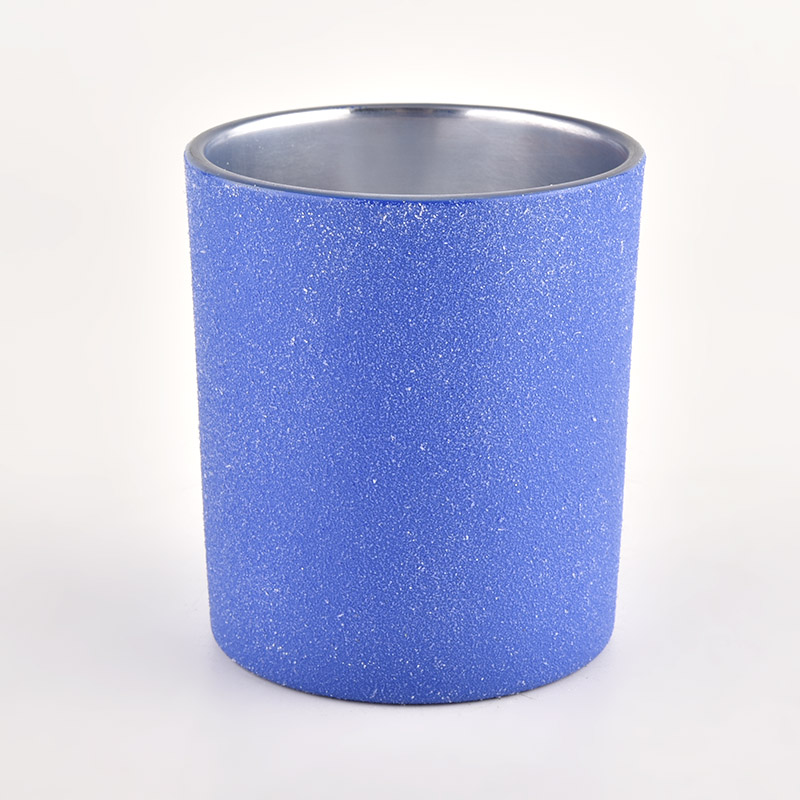 Glass candle tumbler with blue sand coating luxury candle jars