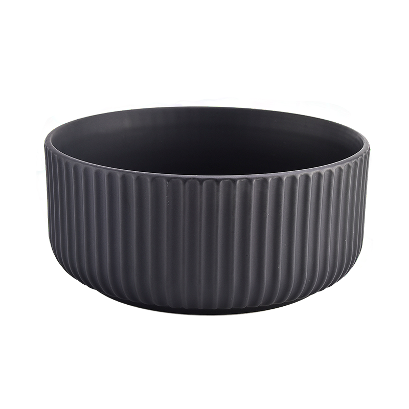 large black ceramic container with embossed pattern for candle making
