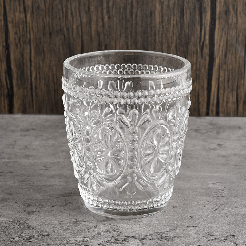 2022 new pattern emboss logo glass candle jar with home decor