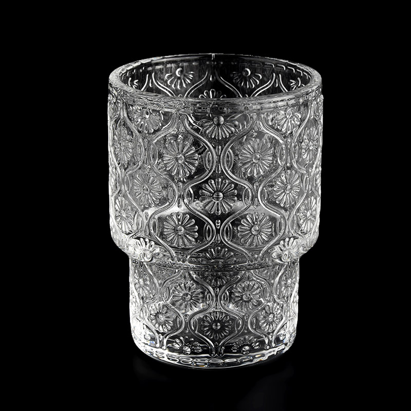 Wholesale newly 200ml shape with flower glass candle jar in bulk