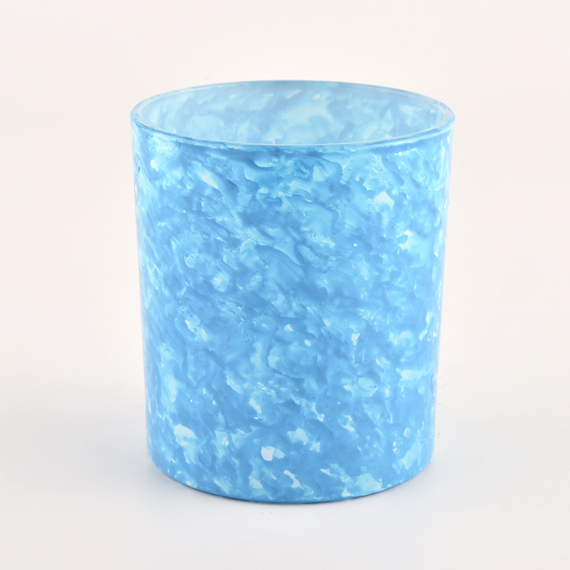 Blue marble decorative glass candle vessel for 8oz candle filling