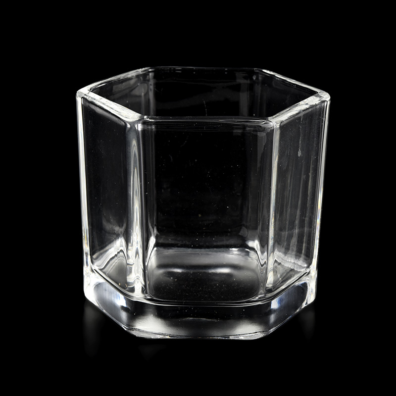 Supplier 300ml hexagon customized glass candle holder for home deco